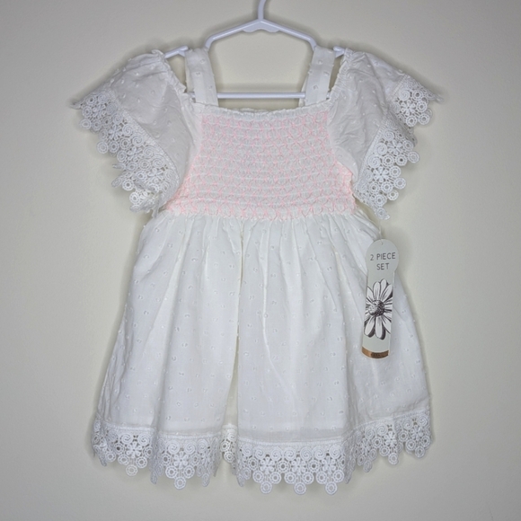 NWT Daisy Fuentes White Lace Smocked Dress With Bloomers 18m - Picture 1 of 6